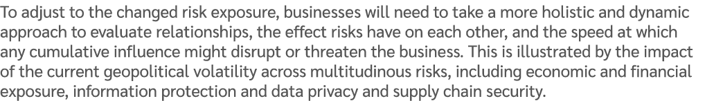 To adjust to the changed risk exposure, businesses will need to take a more holistic and dynamic approach to evaluate...